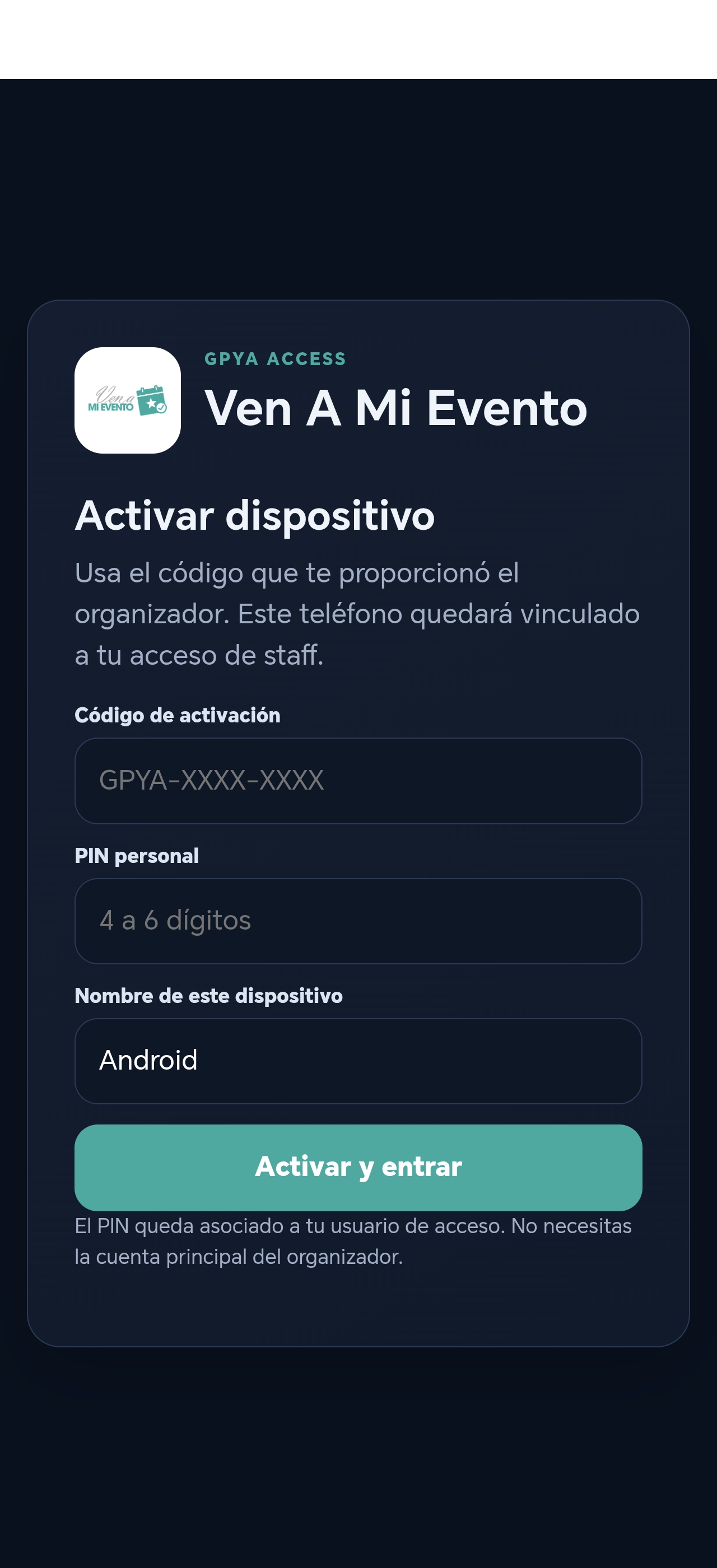 Access Ven A Mi Evento - Control de acceso